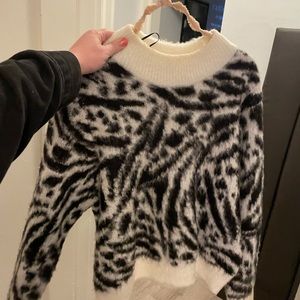 Hm Zebra print fuzzy mock neck sweater